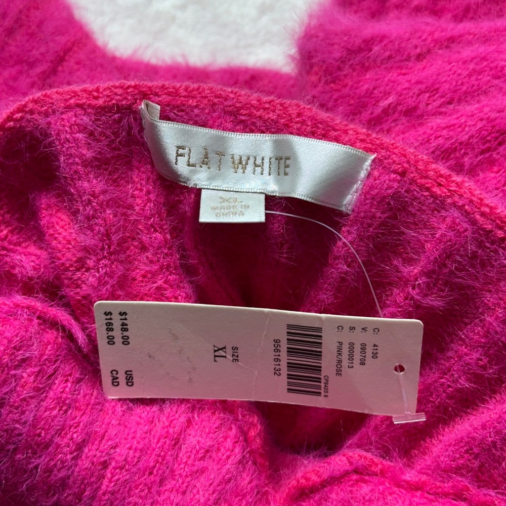 Anthropologie Flat White Bohemian Pink Fuzzy Knit Mock Neck Sweater Dress Sz XL - Picture 8 of 8